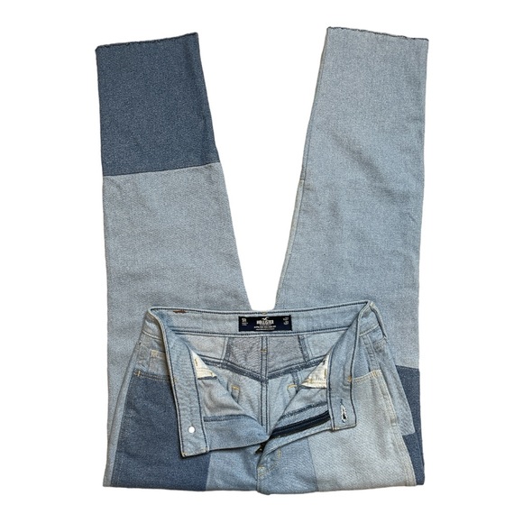 HOLLISTER ULTRA HIGH RISE STRETCH REDONE PATCHWORK RAW HEMLINE MOM JEANS - Picture 4 of 11